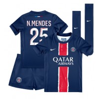 Paris Saint-Germain Nuno Mendes #25 Hjemmebanesæt Børn 2024-25 Kortærmet (+ Korte bukser)